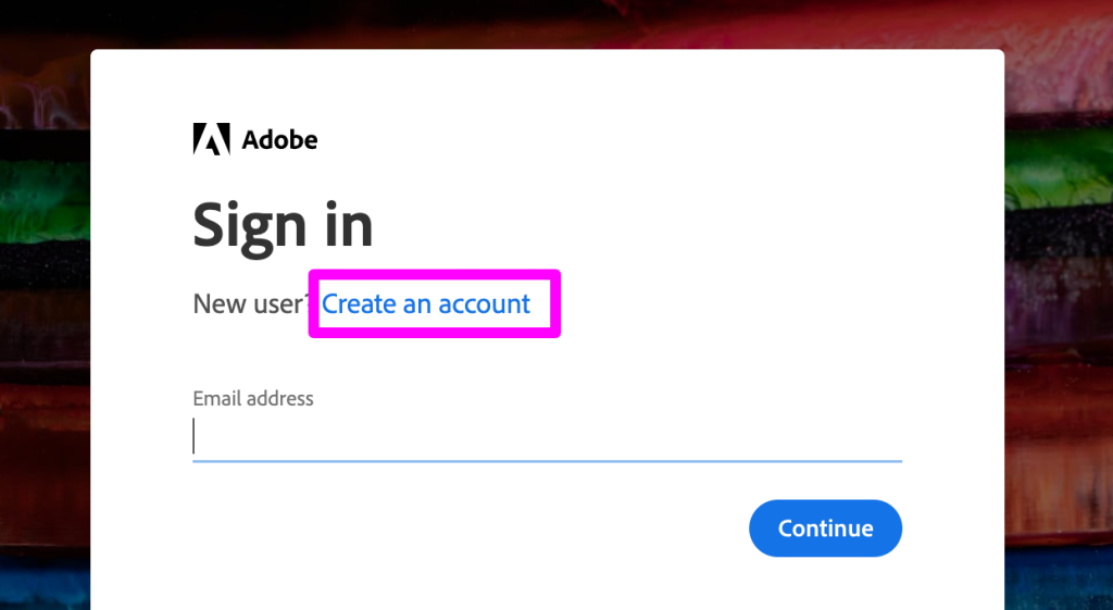 "Create an account"画面イメージ